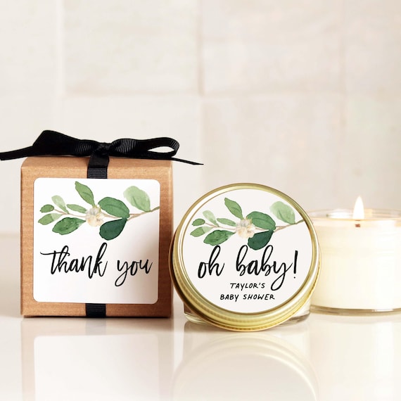 Oh Baby Shower Favors for Guests Personalized Candle Favor Greenery Label Gender Neutral