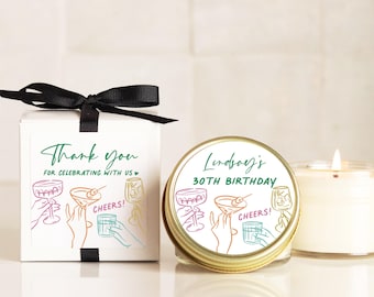 Personalized Birthday Party Favor Candle: Hand-Poured Soy Wax, Cocktail Design