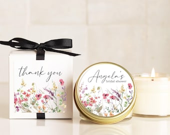 Personalized Wildflower Bridal Shower Favor Candles: Summer Floral Label