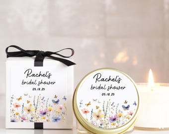 Personalized Bridal Shower Candles: Butterfly and Floral Favor Labels