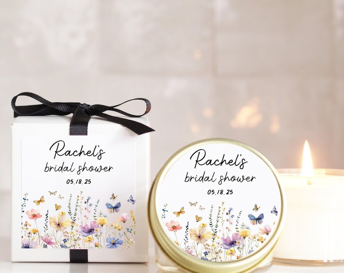 Personalized Bridal Shower Candles: Butterfly and Floral Favor Labels