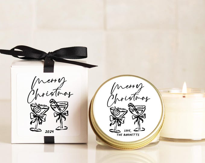 Christmas Candles Hand drawn Cocktail Label | Merry Christmas Candles | Holiday Candle Gift | Personalized Candles | Neighbor Christmas Gift