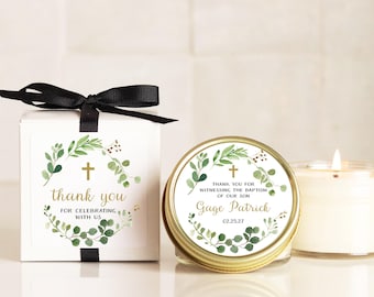 Personalized Baptism Favor Candle: Soy Wax Christening Gift
