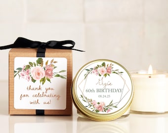 Floral Birthday Favor Candle: Personalized Soy Wax, Any Age