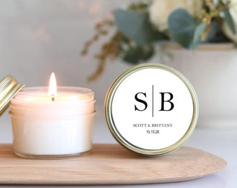 Personalized Wedding Favor Candles: Eco-Friendly Soy Wax, Initials Label