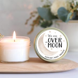 Over the Moon Baby Shower Favors: Personalized Soy Wax Candles