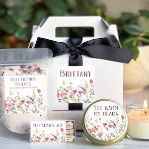 Personalized Friendship Gift Box: Soy Candle & Rose Bath Salts