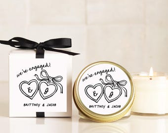 Engagement Party Favor Candles: Custom Initials, Bow Accent (4oz)