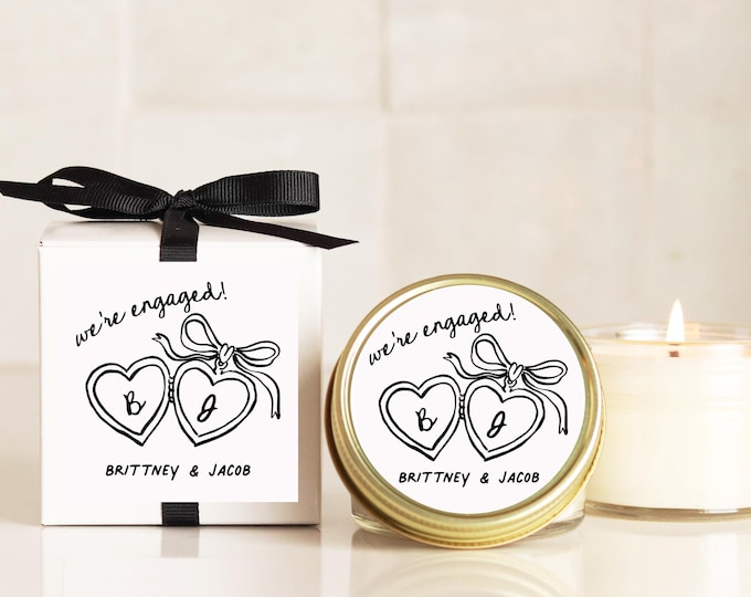 Engagement Party Favor Candles: Custom Initials, Bow Accent (4oz)