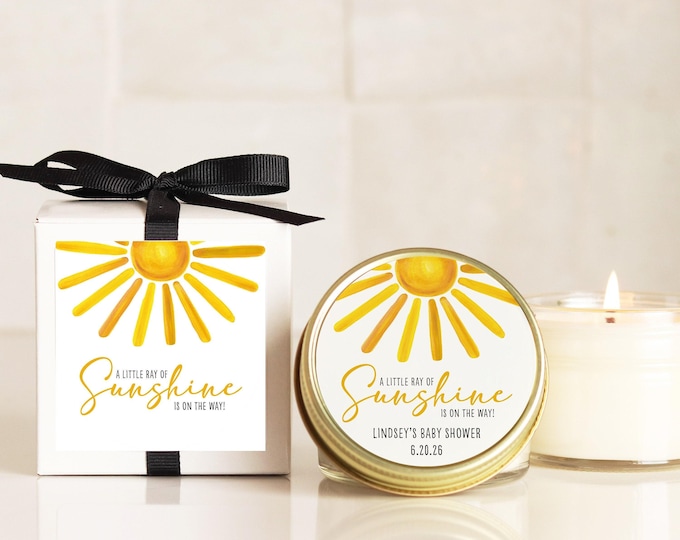 Sunshine Baby Shower Favor Candles: Personalized Soy Wax