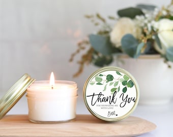 Personalized Eucalyptus Bridal Shower Favor Candles: 4oz Soy Wax