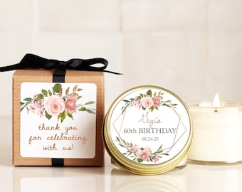 Floral Birthday Favor Candle: Personalized Soy Wax, Any Age