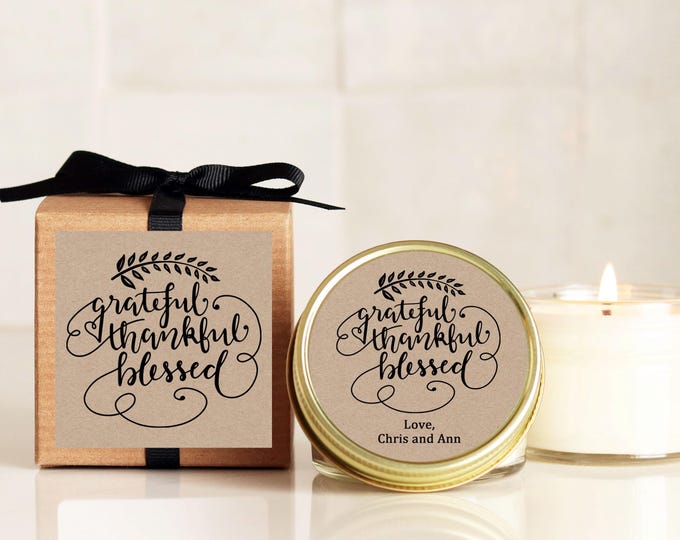 Thanksgiving Candles - Grateful, Thankful, Blessed Design - Thanksgiving Table Favors | Thanksgiving Favors | Fall Candles