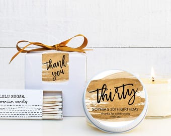 30th Birthday Party Favor Candles: Personalized Soy Wax