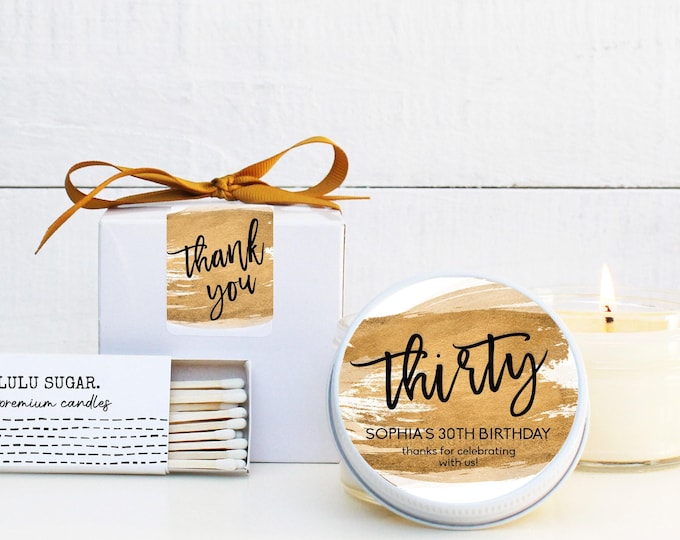 30th Birthday Party Favor Candles: Personalized Soy Wax