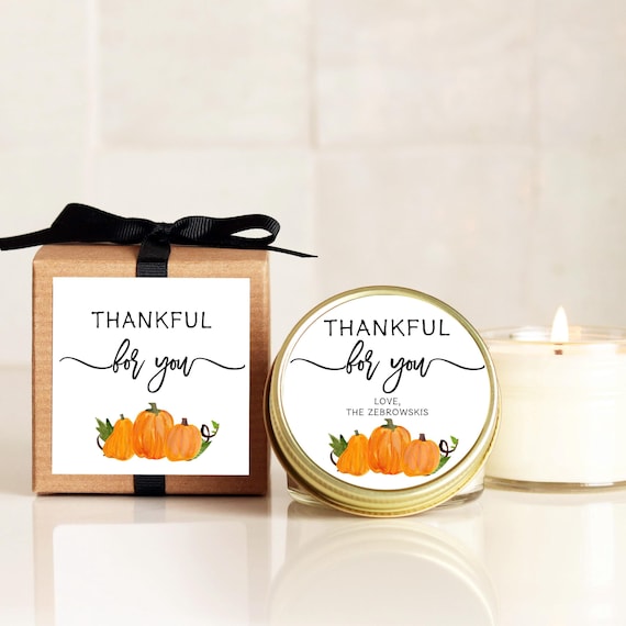 Rustic Thanksgiving Candle Favors - Soy Wax, Thankful for You Design