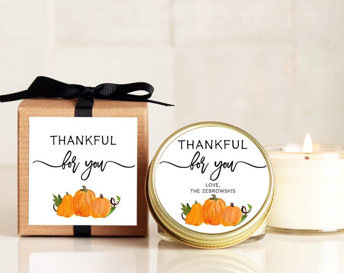 Rustic Thanksgiving Candle Favors - Soy Wax, Thankful for You Design