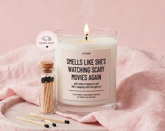 Watching Scary Movies Candle Horror Movie Gift for Fall Spooky Season