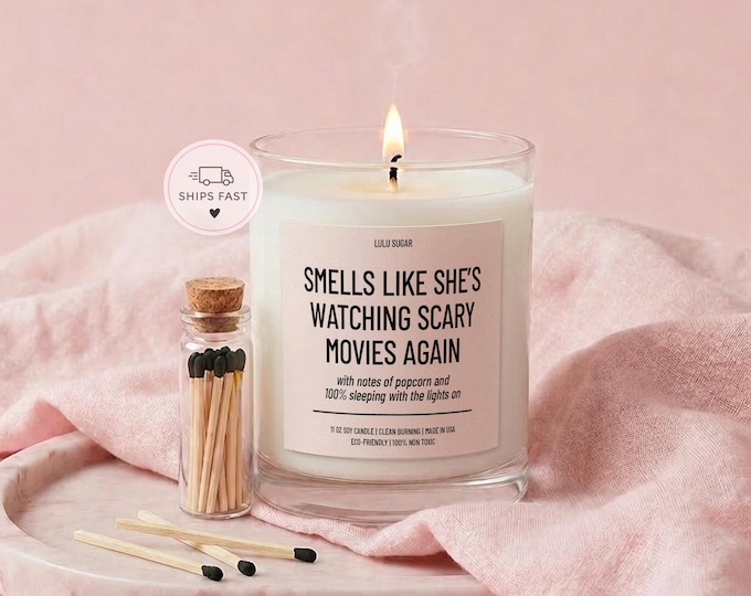 Watching Scary Movies Candle Horror Movie Gift for Fall Spooky Season