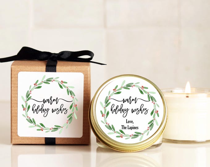 Personalized Holiday Candle Favors: Warm Wishes Soy Candle