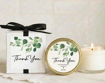 Eucalyptus Bridal Shower Favor Candles: Personalized Soy Wax Candles
