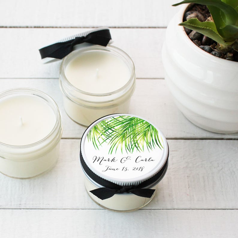 Wedding Favor Candles Tropical Label Design Soy Candle Etsy