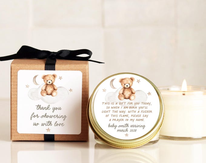 Teddy Bear Baby Shower Favors for Guests Personalized Candle Favor Poem
