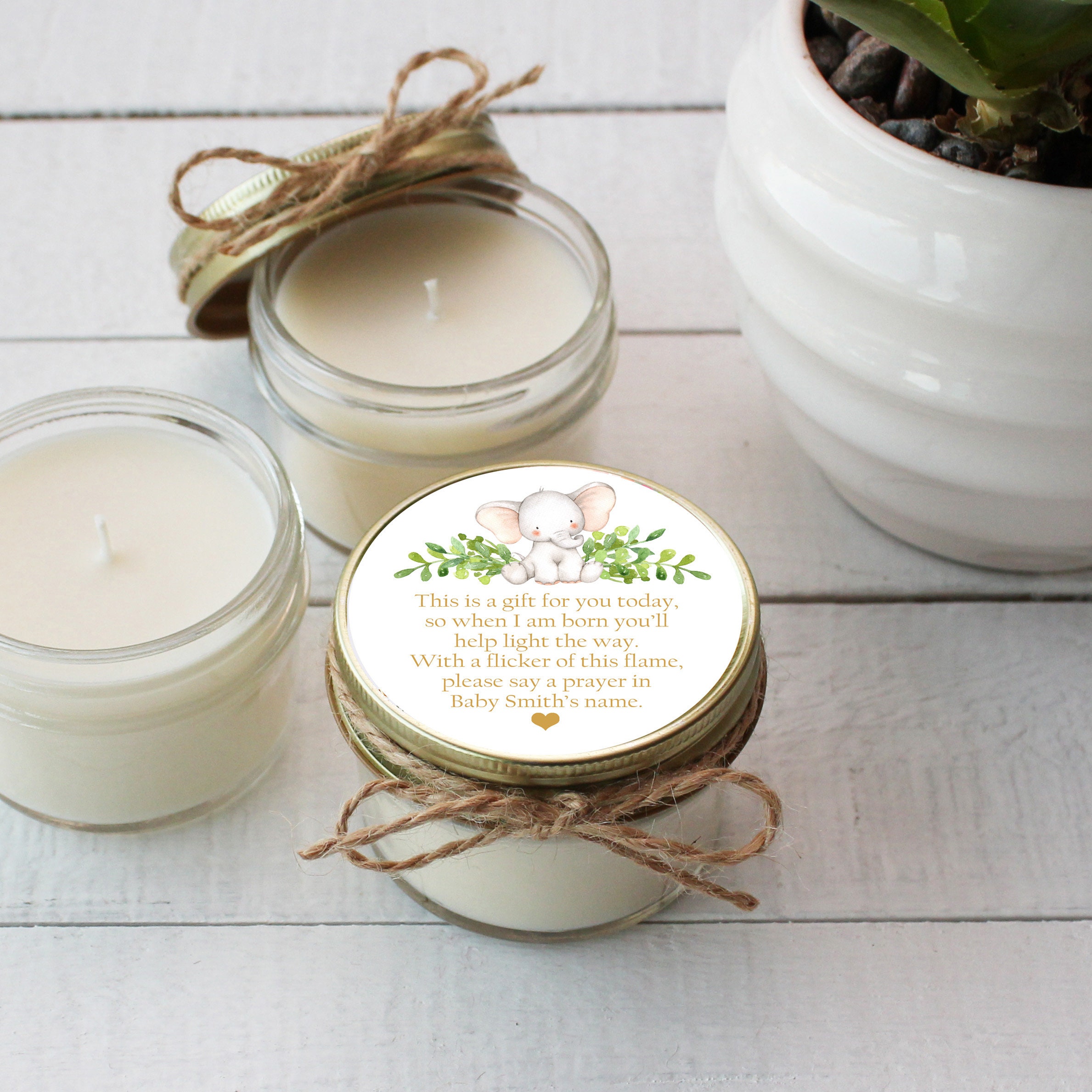Baby Shower Favor Candles Elephant Prayer Poem Shower Favor