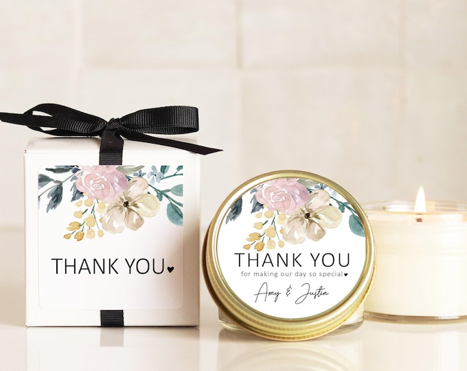 Etsy Wedding Favors for Guests Personalized Candles Floral Thank You Label Design