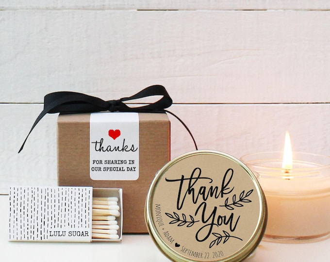 Personalized Wedding Favor Soy Candles: Thank You Gift, Boxed Favors