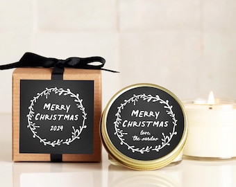 Holiday Candle Favors | Laurel Chalkboard Design | Christmas Candle Gifts | Personalized Holiday Gift | Christmas Party Favor - 2024