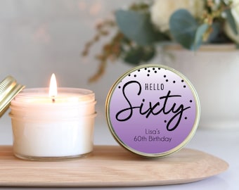 60th Birthday Party Favors: Personalized Soy Candle, Women's Milestone