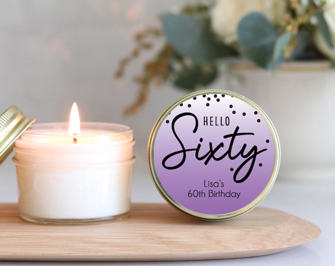 60th Birthday Party Favors: Personalized Soy Candle, Women's Milestone