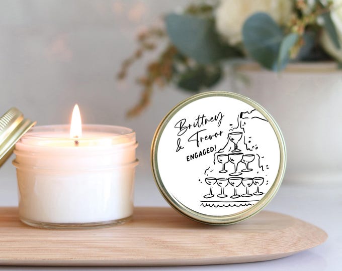 Engagement Candles | Engagement Party Favors | Hand drawn Engagement Labels | Engagement Candle Favors | Engagement Party Decor