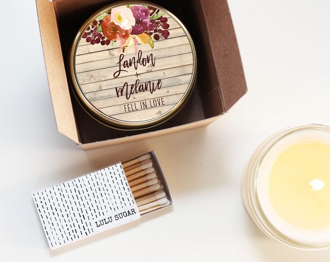 Wedding Favor Candles - Rustic Fall Wedding Favor Label Design - Fall Wedding Favors -- Personalized Wedding Favors