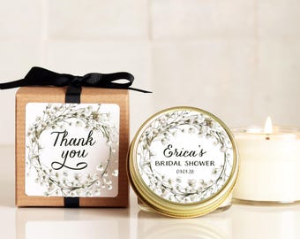 Personalized Bridal Shower Soy Candle Favors: Baby's Breath Design