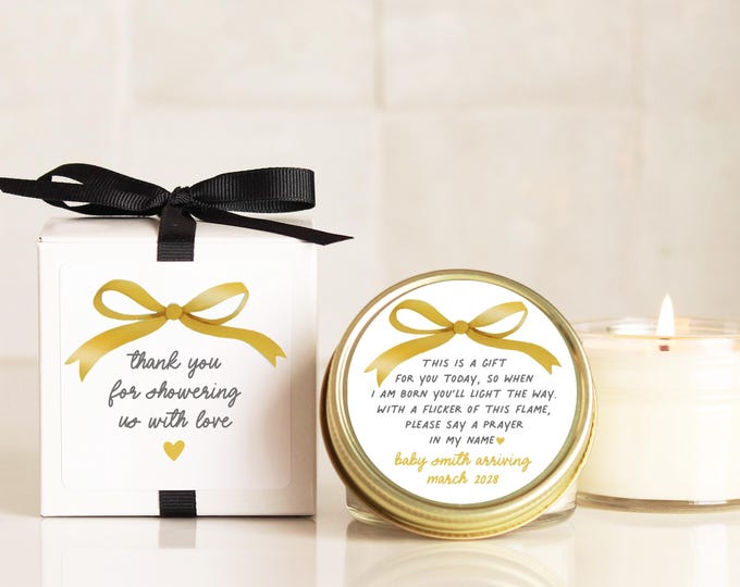 Personalized Baby Shower Favor Candles: Prayer Poem, Yellow Bow