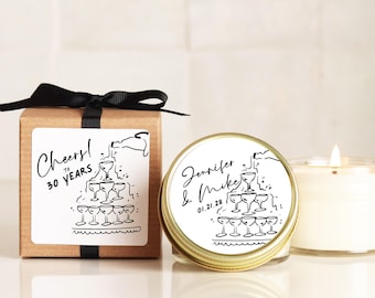 Personalized Anniversary Candle Favors: Hand-Drawn Champagne Label