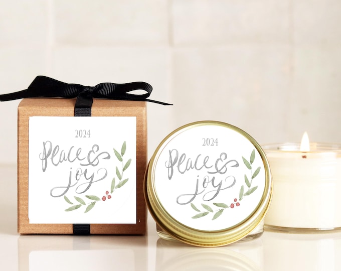 Christmas Candles - Peace and Joy 2024 Design | Soy Candle Christmas Gift | Holiday Candle Gift | Holiday Candles | Neighbor Christmas Gift