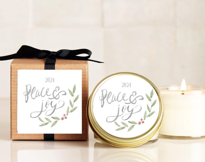 Christmas Candles - Peace and Joy 2024 Design | Soy Candle Christmas Gift | Holiday Candle Gift | Holiday Candles | Neighbor Christmas Gift