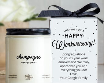 Work Anniversary Gifts, Workiversary Gift Candles, Personalized Candle, Boxed Candles, Soy Candles, Clean Candles, Champagne Scented Candles