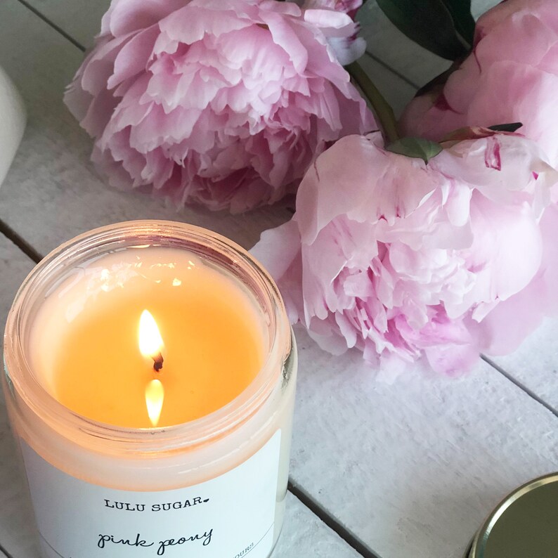 Pink Peony Scented Soy Candle 8 Oz Jar Scented Candle Gift Etsy