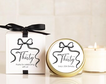 Personalized 30th Birthday Candle Favors: Black Bow, Soy Wax