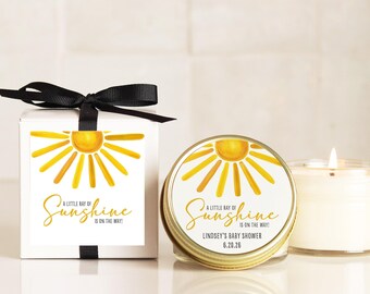 Sunshine Baby Shower Favor Candles: Personalized Soy Wax