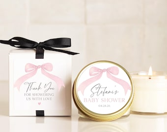 Personalized Baby Shower Favor Candles: Pink Bow Decor