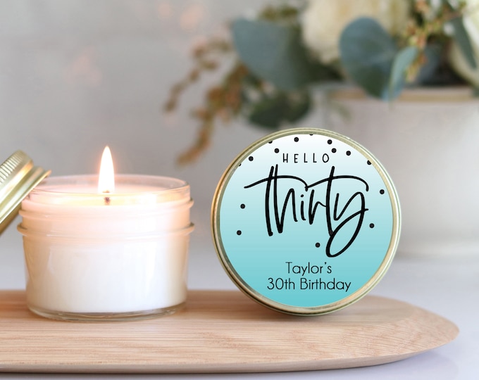 30th Birthday Party Favors: Personalized Soy Candle