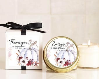 Fall Pumpkin Bridal Shower Favors | Fall Bridal Shower Candles | White Pumpkin Favor Candles | Personalized Favor Candles