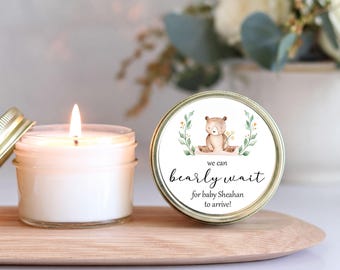 We Can Bearly Wait Gender Neutral Teddy Bear Baby Shower Favors for Guests Personalized Soy Candles