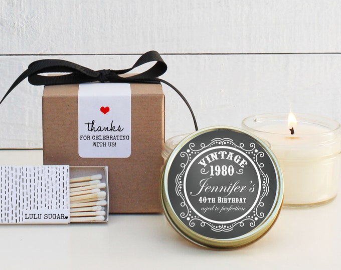 40th Birthday Party Favors - Aged to Perfection Design - Soy Candle Favor | Milestone Birthday Party Favor | Birthday Favor | ANY Age