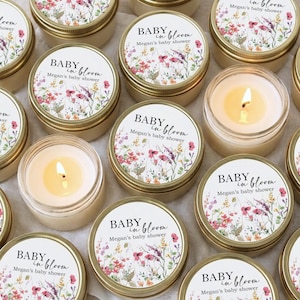 Personalized Girl Shower Favor Candles Baby in Bloom Theme